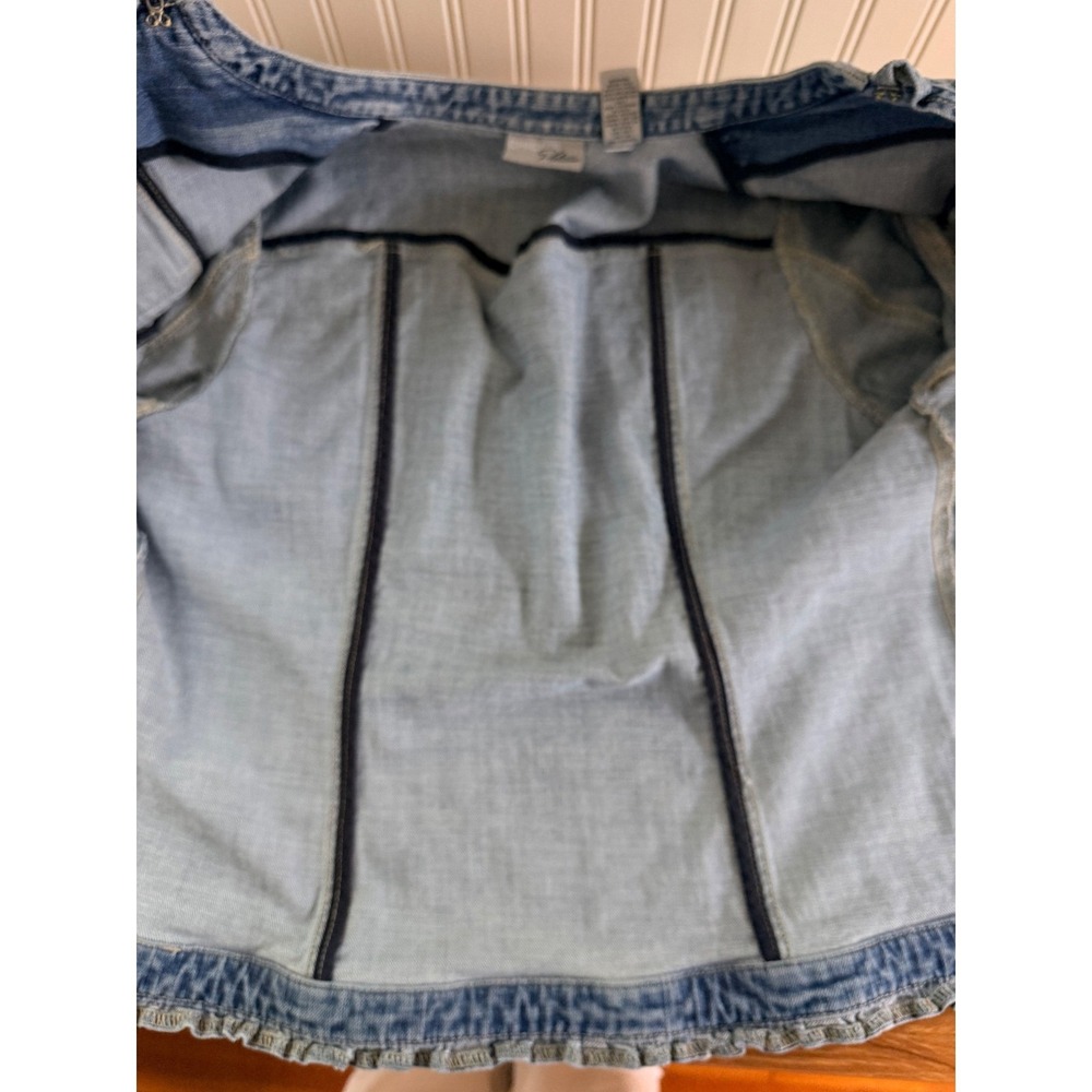 Chico's Platinum Ruffle Denim Jacket Rhinestone Light Wash Size 2 Large - Picture 12 of 16